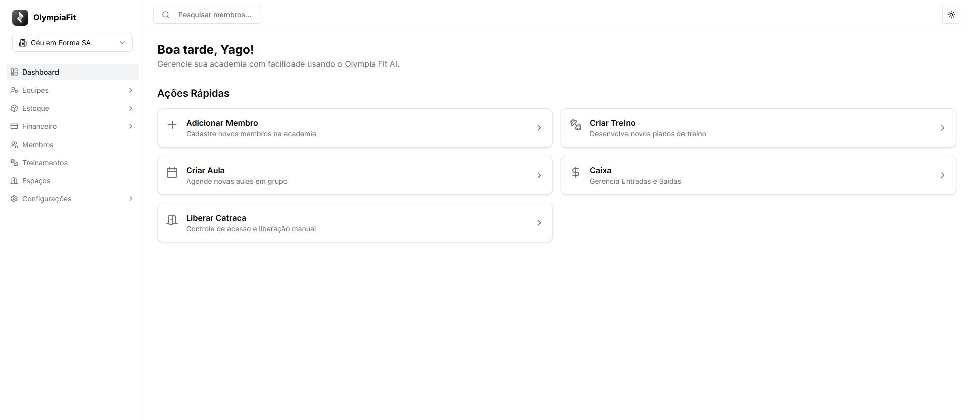 Dashboard Preview - Sistema de gestão completo para academias